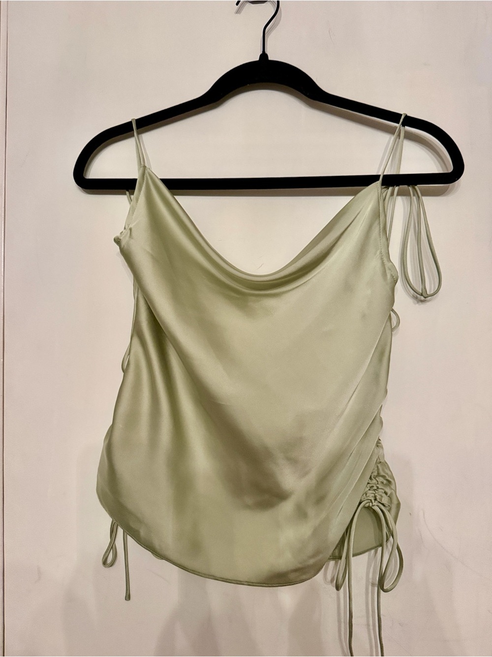 Satin Cowl Neck Top in Pistachio - Size Medium